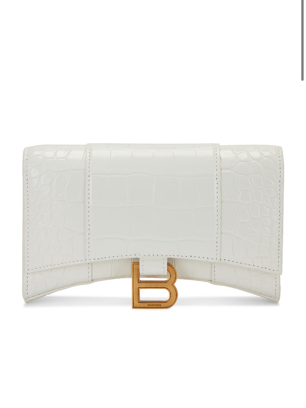 Balenciaga White Croc-Embossed Hourglass Wallet on Chain